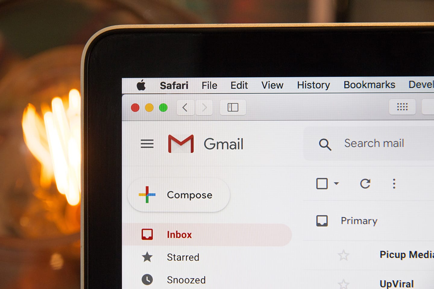 Close-up of a Gmail inbox open on a laptop screen, highlighting the email interface used in digital marketing.