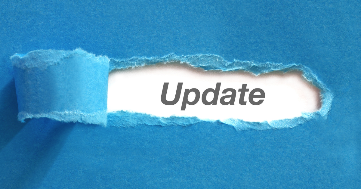 update typed on torn blue paper