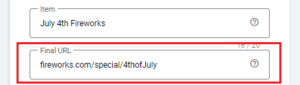 Ad tab with emphasis on final URL