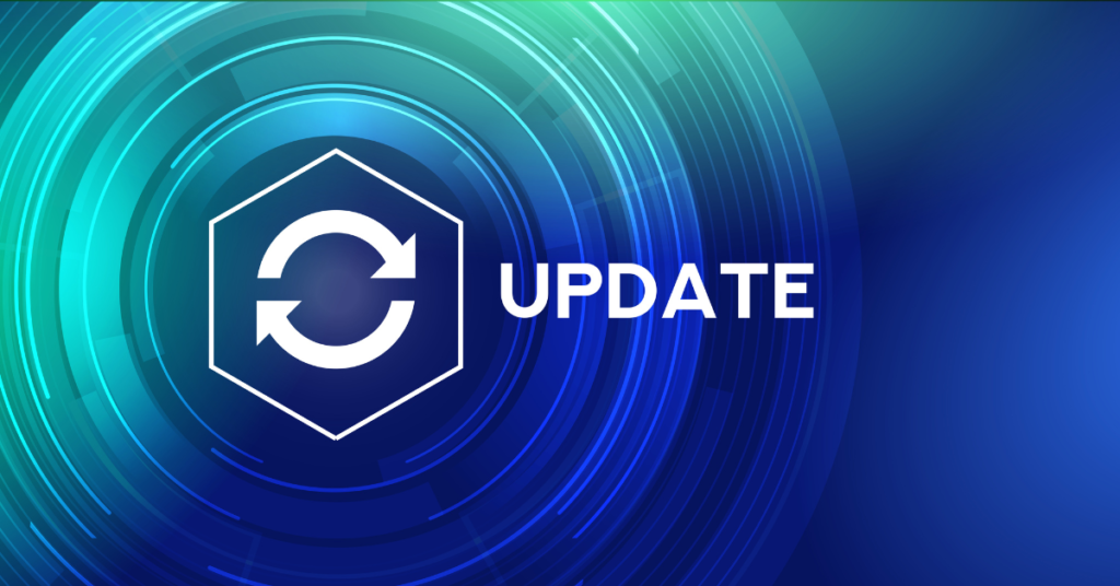update graphic on a blue and green background