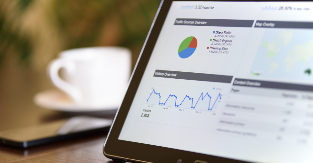 A tablet displaying several analytics from Google