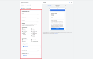 Ad copy, headlines, descriptions, questions, and background images tab