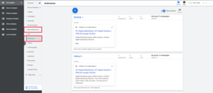Ads & Extensions tab