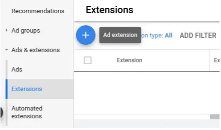 add extensions google ads button