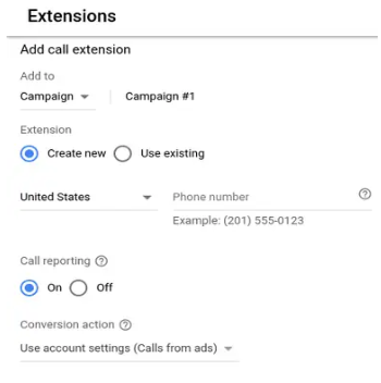 extensions section in google ads