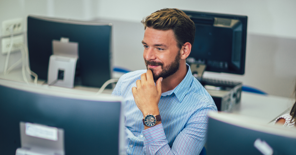 A man on a computer