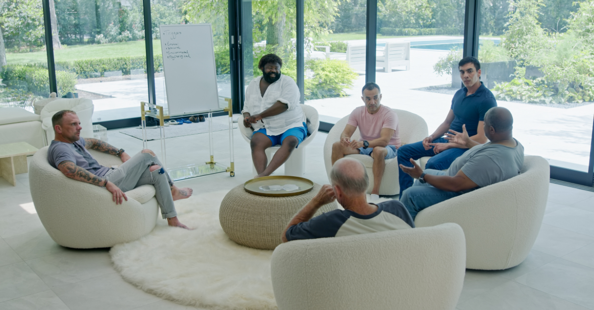 men meeting in a rehab center