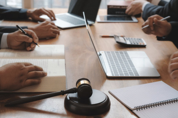 lawyers meeting for a deposition